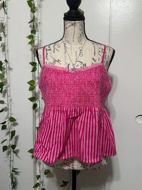 No Boundaries Hot Pink Striped Smocked Cami
